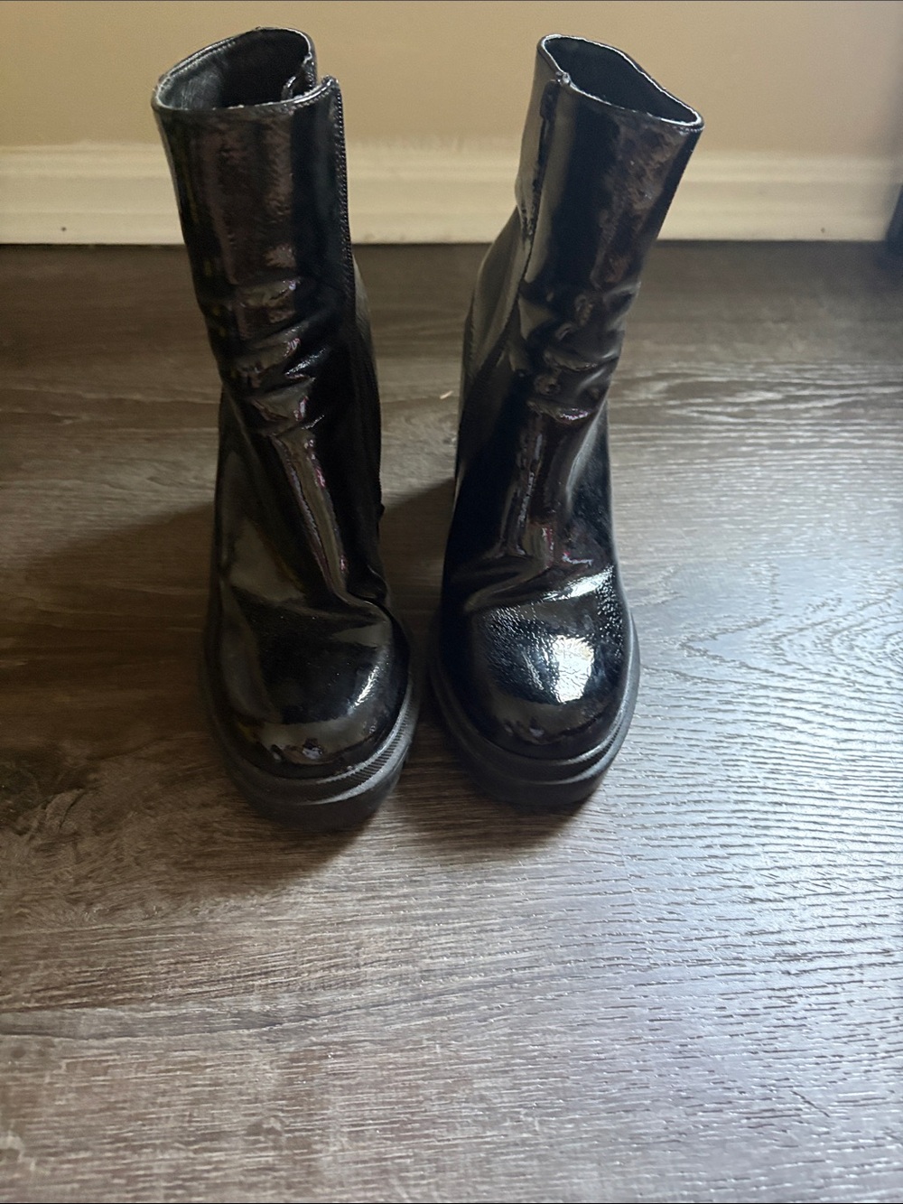 Steve Madden Black Patent Platform Ankle Boots